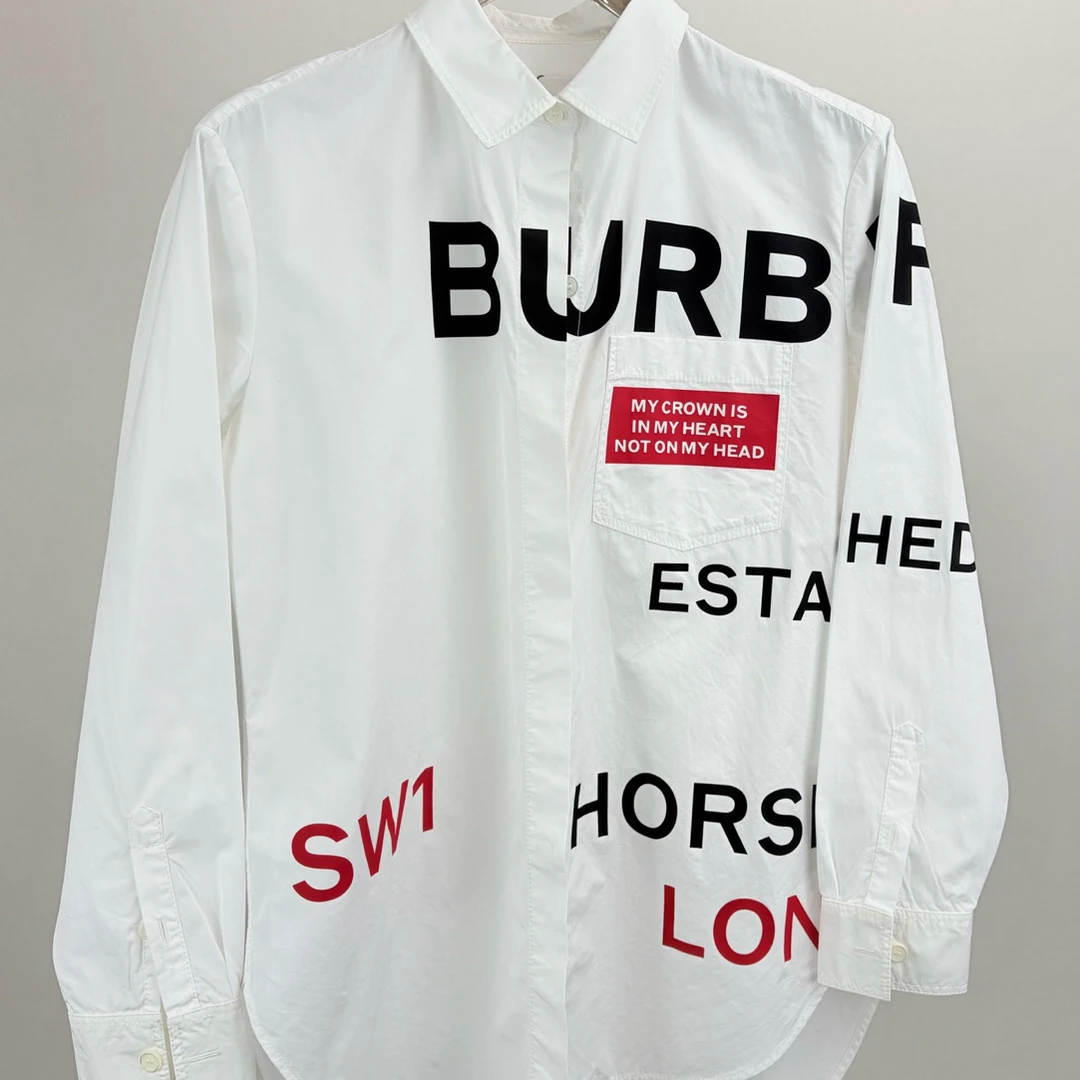 95新 BURBERRY/博柏利 博柏利弹幕标语长袖衬衫UK8码15602