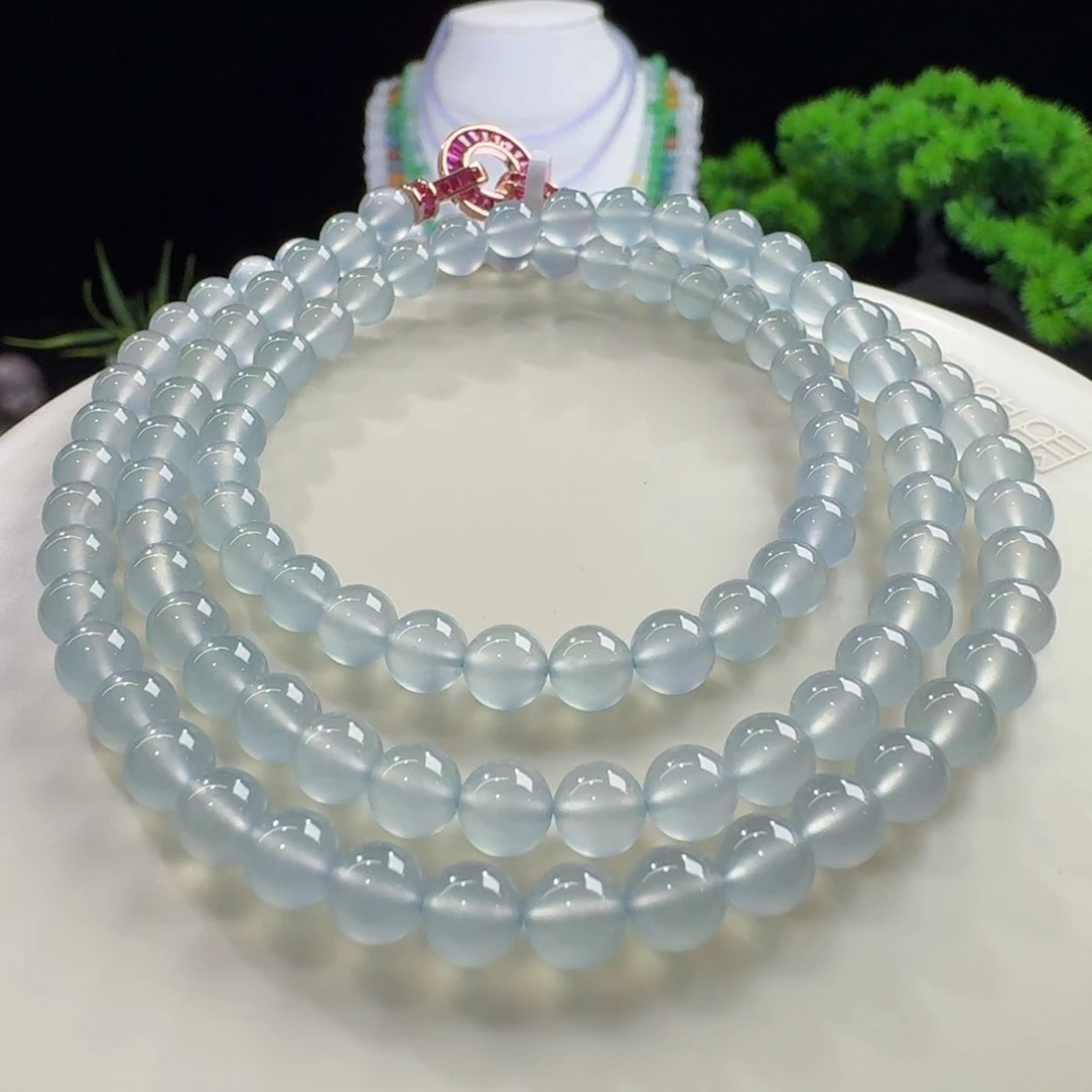 翡翠未镶嵌手链高冰玻蓝钢长串5.8mm