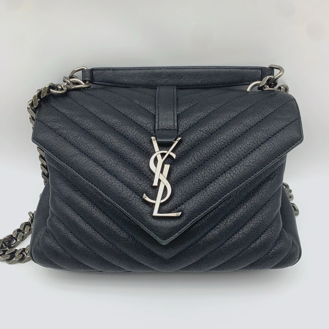 99新 YSL/圣罗兰 99新YSL圣罗兰 黑色全皮V纹小号邮差包