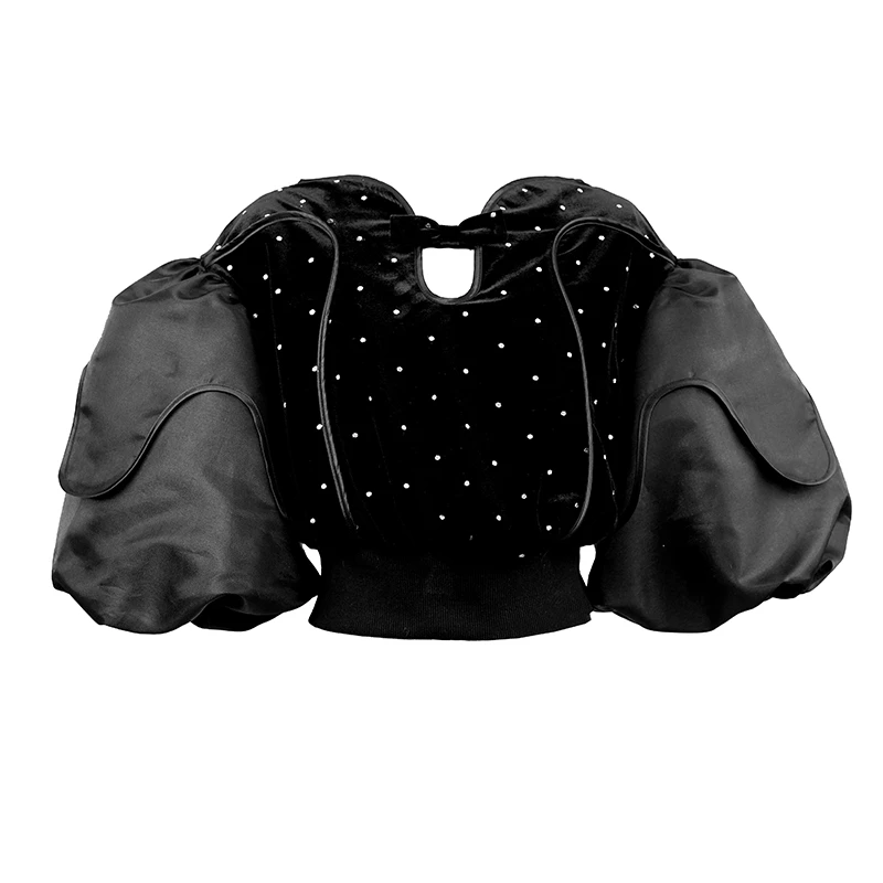 SUNGDOGIN2025S/S黑色铃兰袖银波点丝绒上衣25SC026