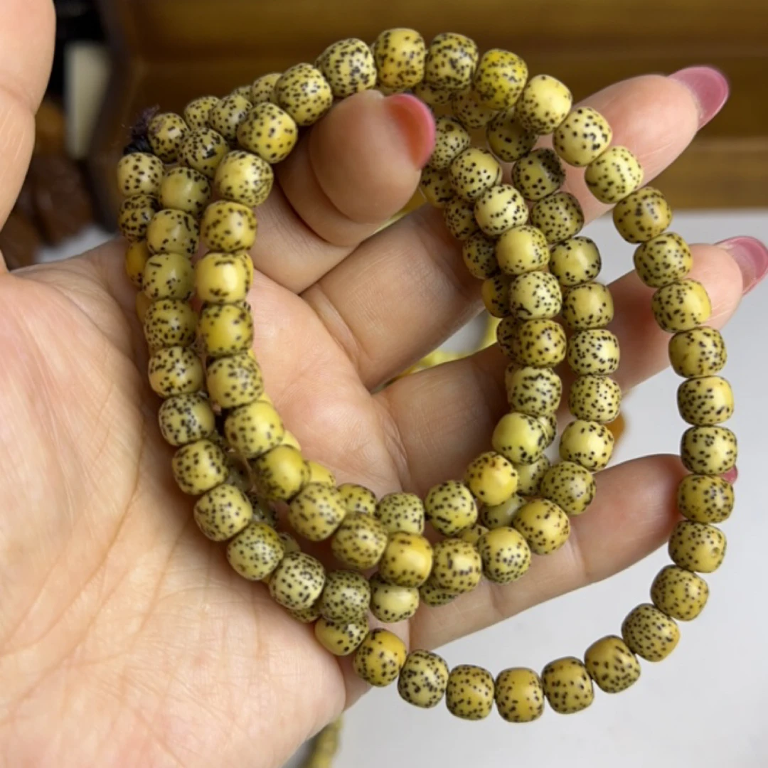 鸡油黄星月菩提108颗佛珠手链文玩盘玩佳品