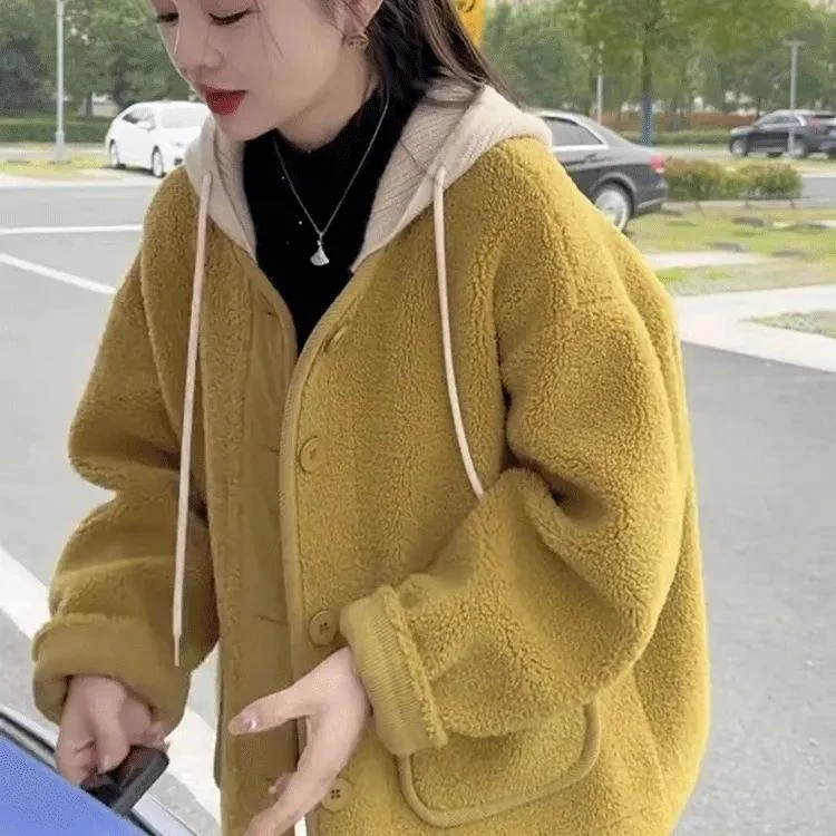 2025加厚连帽外套新款秋冬宽松显瘦百搭上衣女外套爆款毛毛外套女