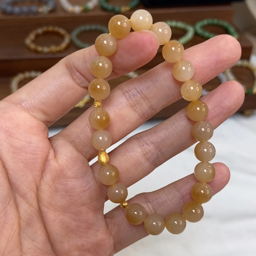 和田玉18K金镶嵌手链8mm糖白精品