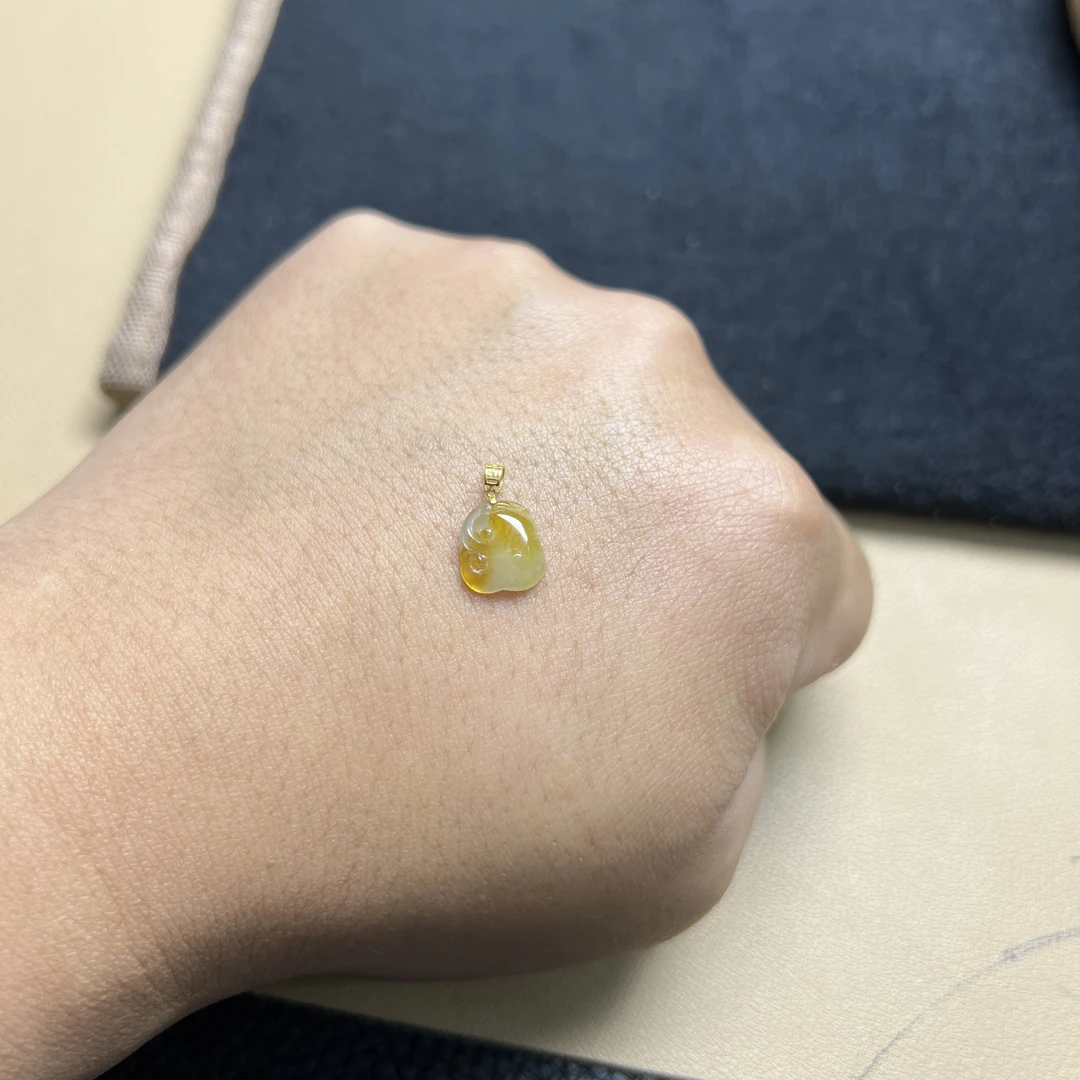 翡翠如意吊坠冰种水头好飘冰黄18K金诸事如意好运女士高贵