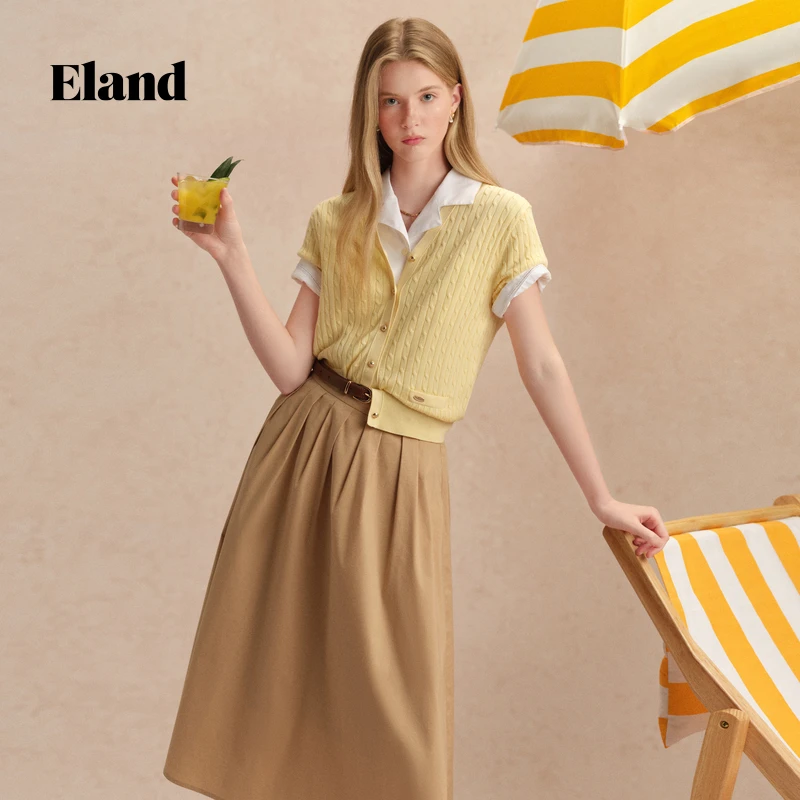 【蓬蓬裙】Eland衣恋半身裙女甜美纯色棉感通勤中长裙EEWHF25E01