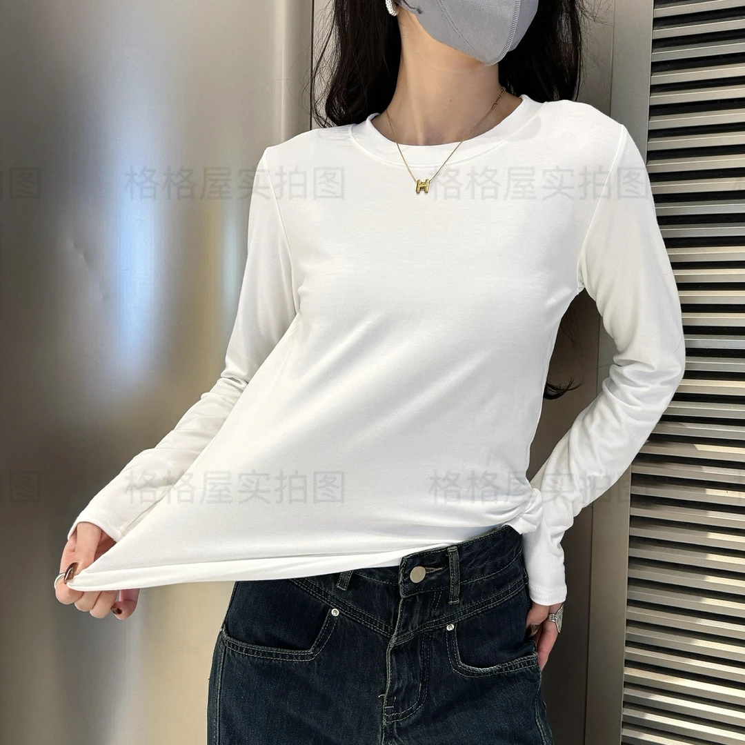 2025秋冬打底衫女西装内搭圆领长袖t恤修身上衣纯色