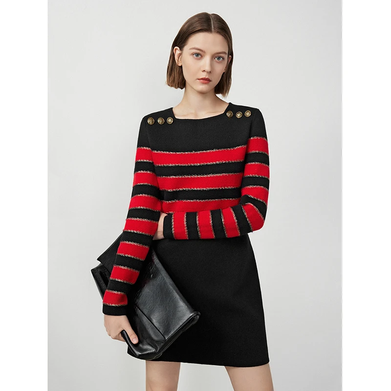 【事事长安】朗姿羊毛复古收腰显瘦针织裙女2024年春季新款连衣裙