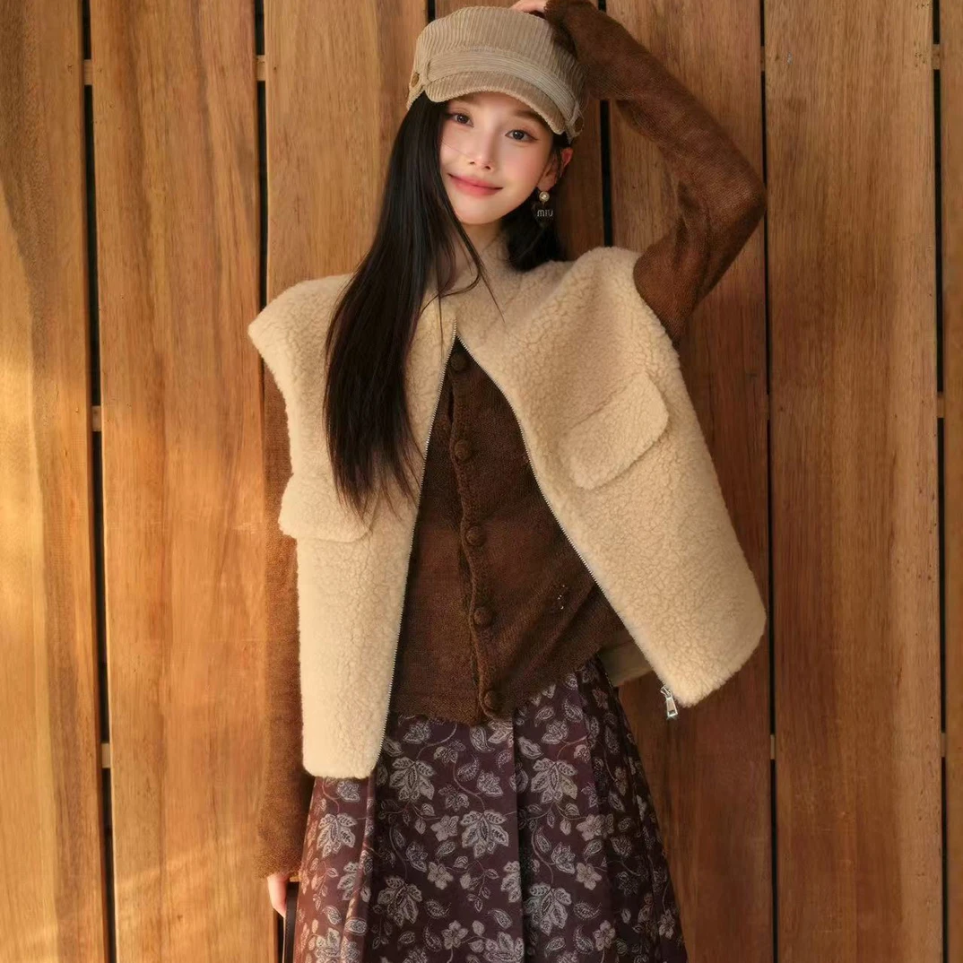 小香风秋冬季气质羊毛马夹拉链常规款秋冬纯色羊毛女立领
