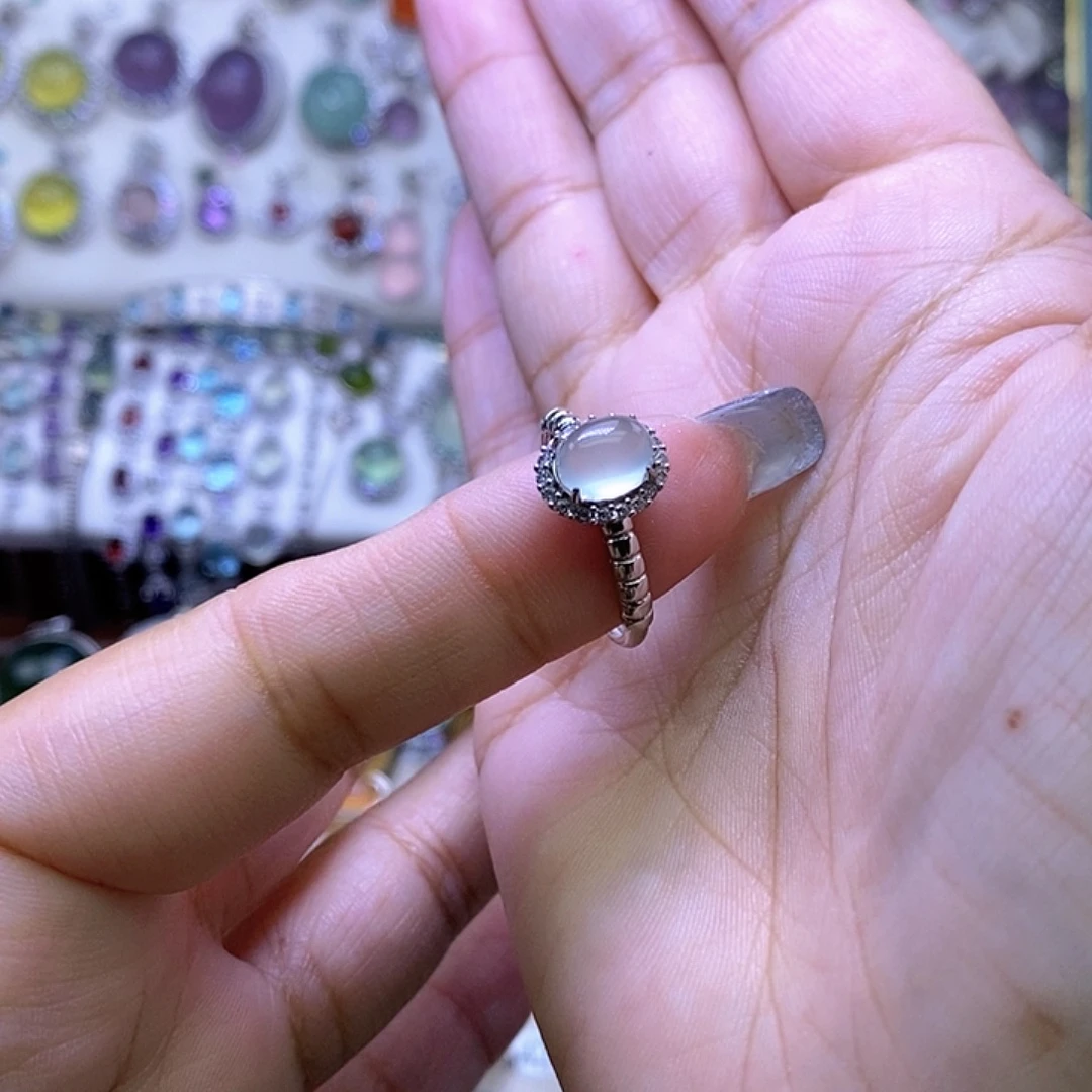 岫玉银S925镶嵌戒指