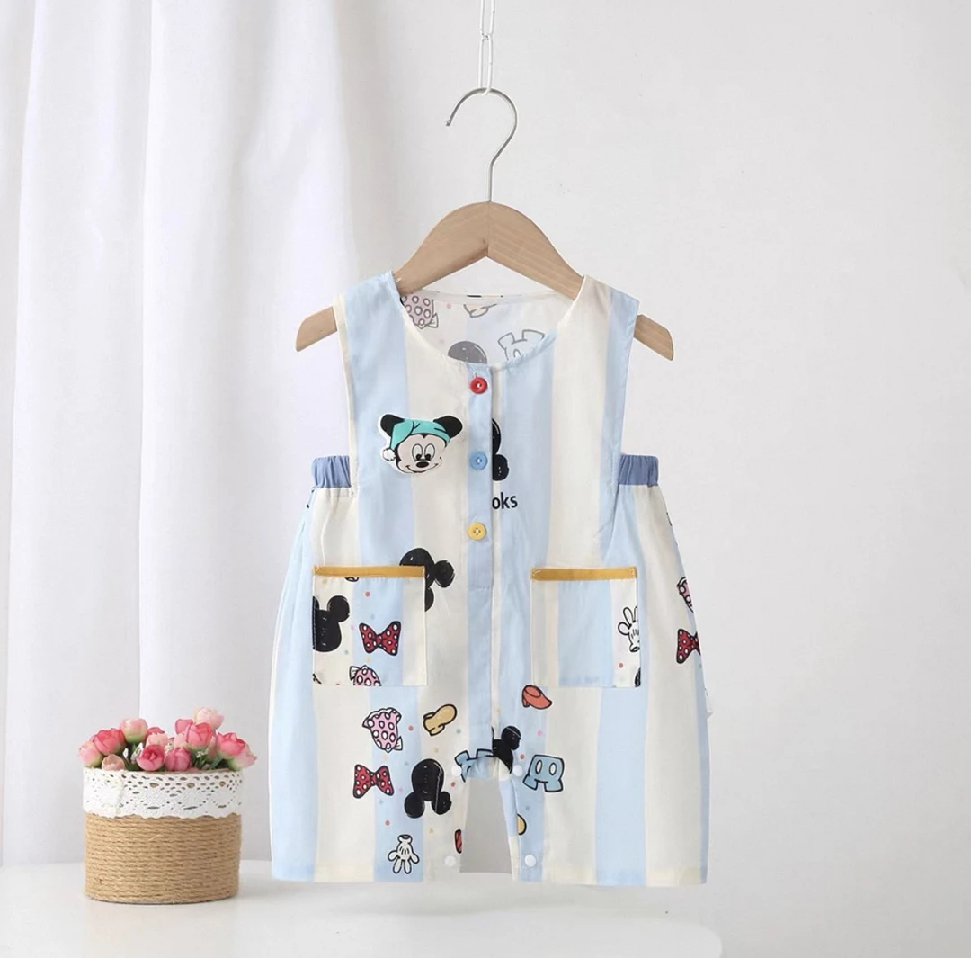 婴幼儿夏季薄料梭织纯棉无袖哈衣卡通宽肩男女宝宝连体透气吸汗