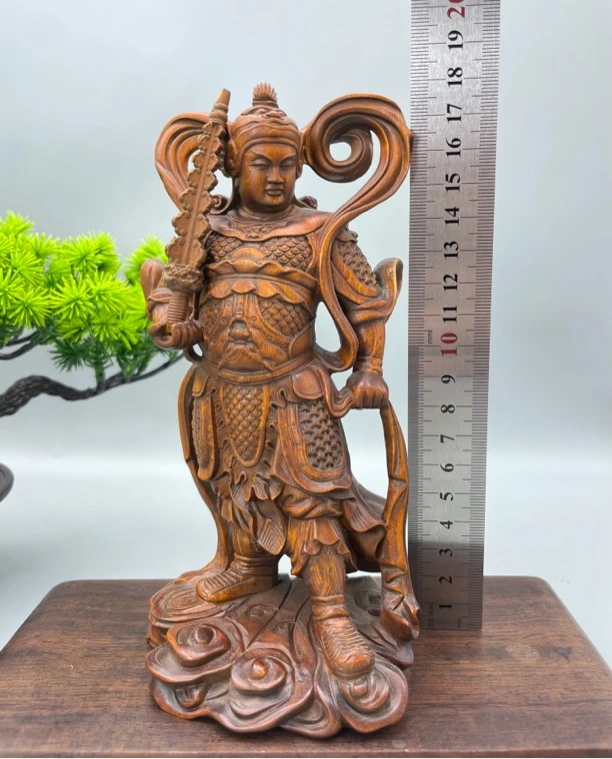仿古做旧小叶黄杨木精雕韦陀菩萨古玩旧藏摆件家居装饰品工艺