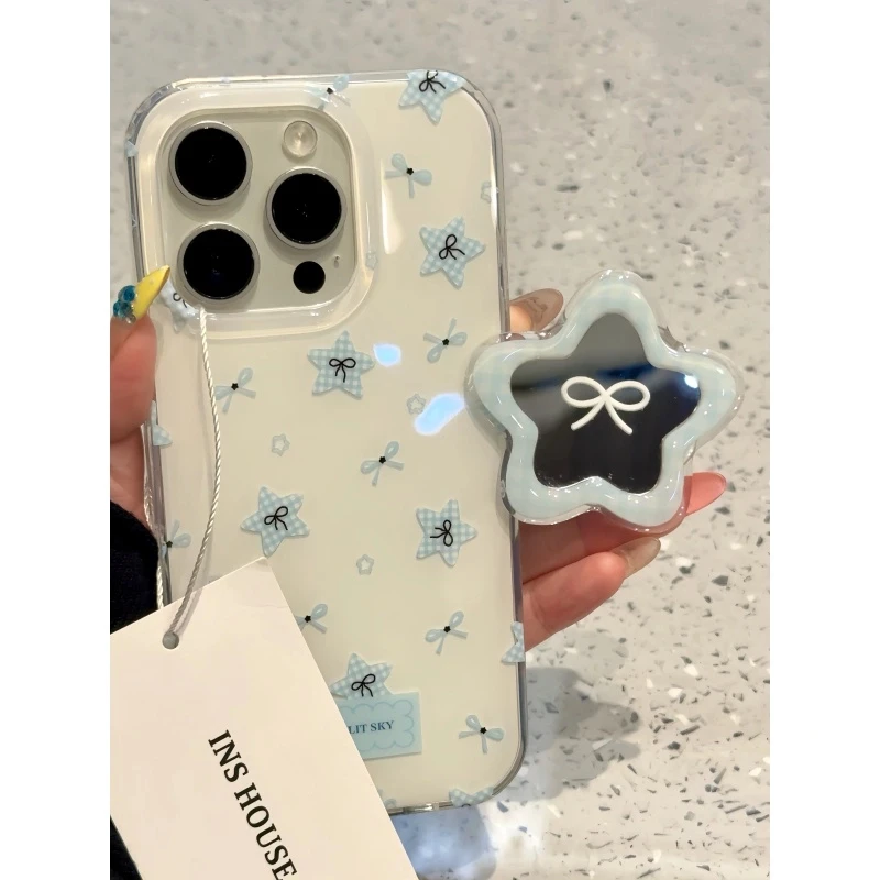 韩系ins满屏蓝白格纹星星适用iphone16prom手机壳15pro苹果14p13