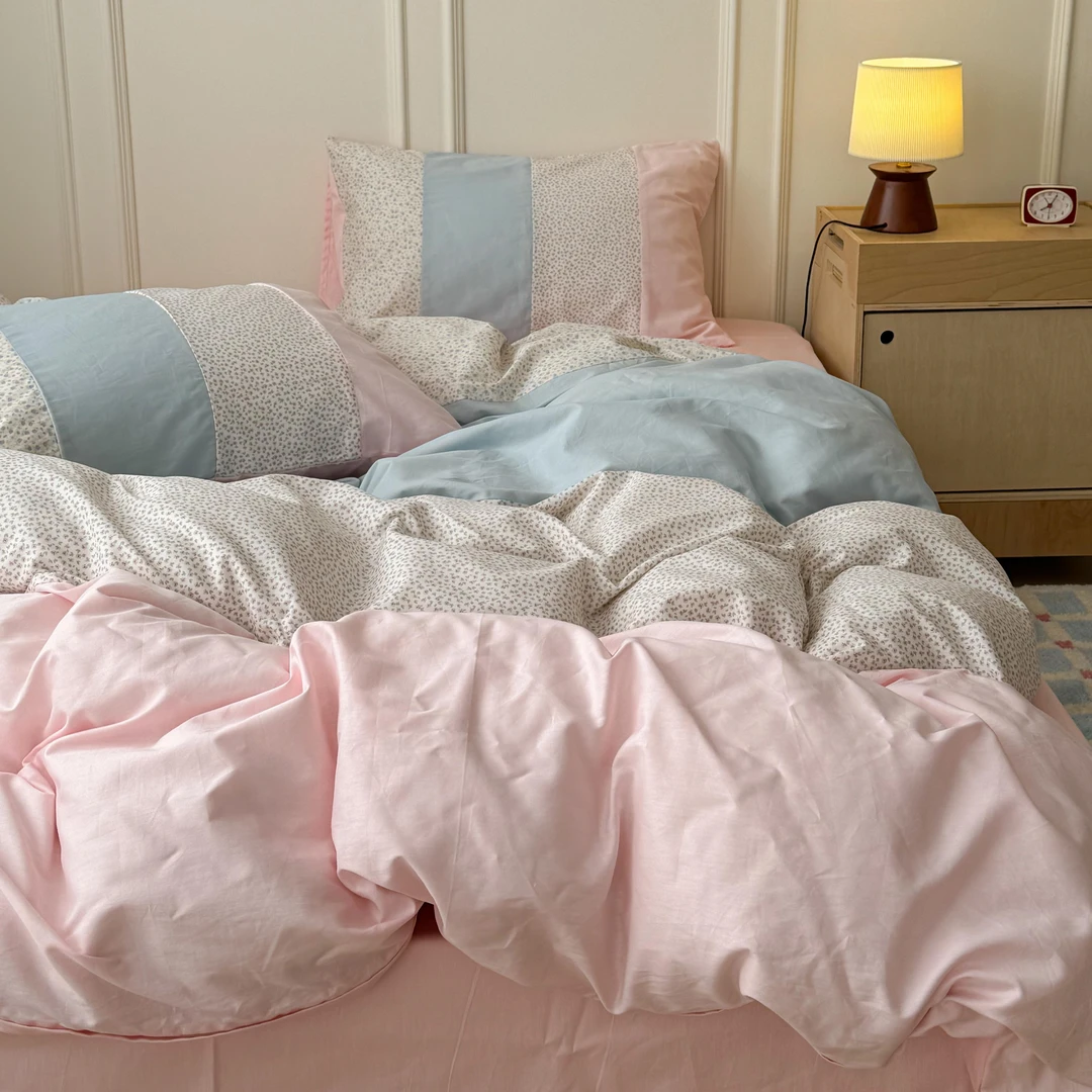 适禾家全棉拼接工艺款四季通用学生四件套柔软简约三件套小清新