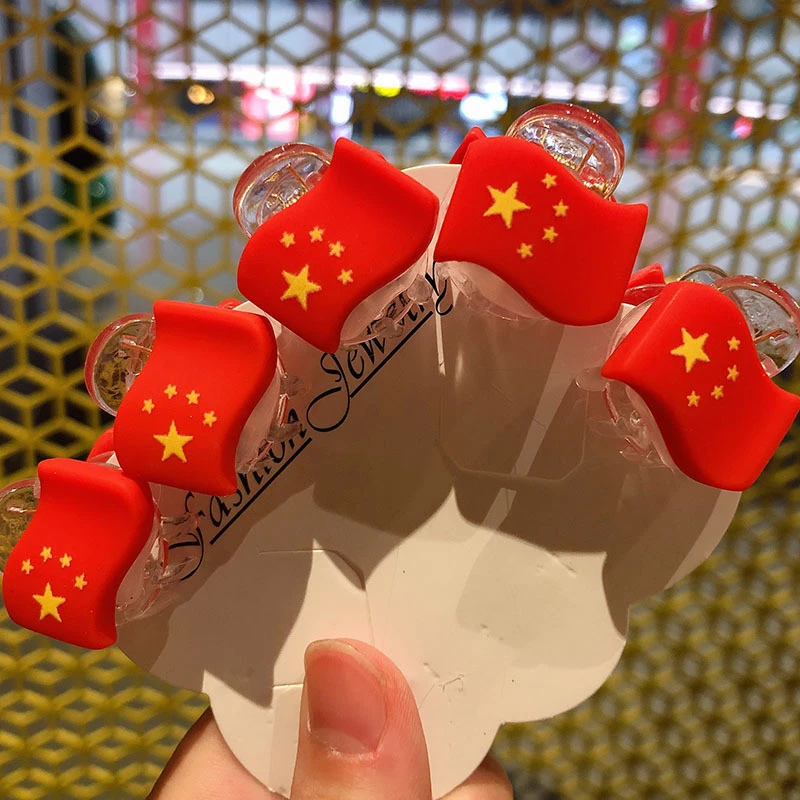 国庆节发饰五星红旗发夹侧边刘海夹子头饰边夹橡皮筋女国旗发圈