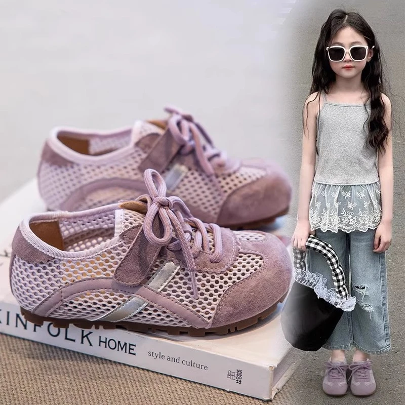 女童板鞋网面透气2025新款儿童德训鞋夏季女宝单网运动鞋阿甘鞋
