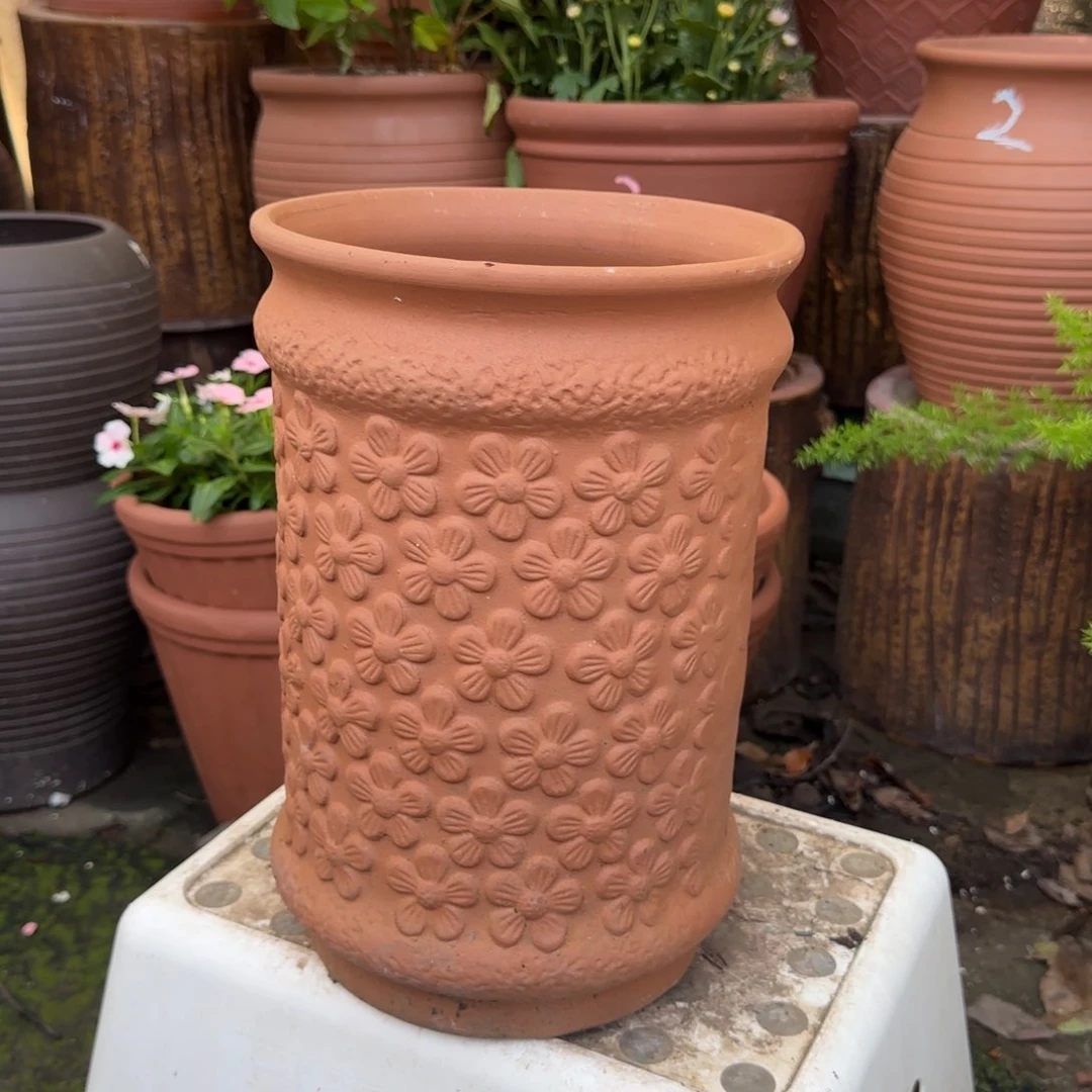 紫砂花盆口20高31宜兴土陶小花模糊