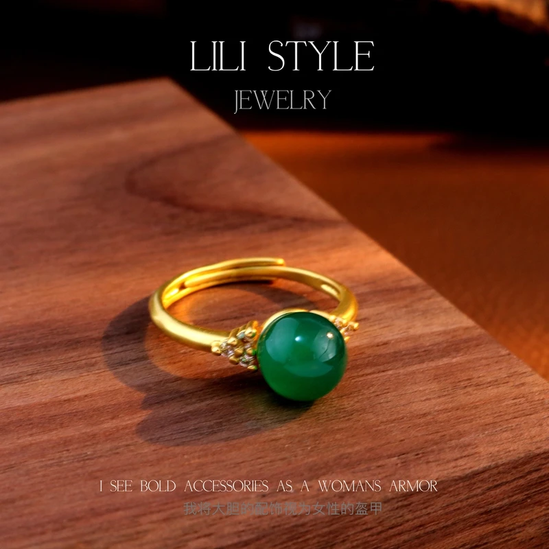 铜合金戒指 圆珠戒指女时尚贵气指环复古活口戒指可调节K210