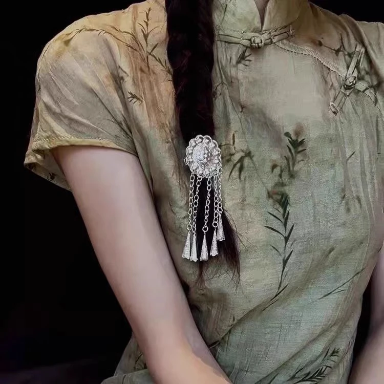 苗疆少女太阳花流苏发夹轻奢清冷风小众设计旗袍夹民族潮饰女混材