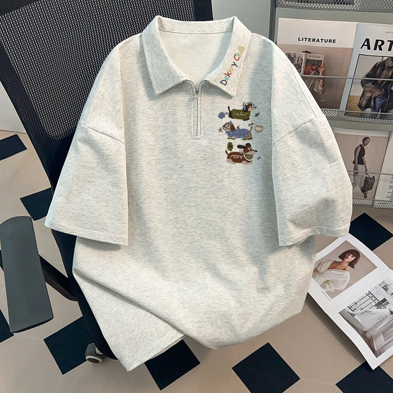 jtrt美式休闲纯棉Polo衫短袖男女情侣款夏季潮牌宽松设计感上衣服