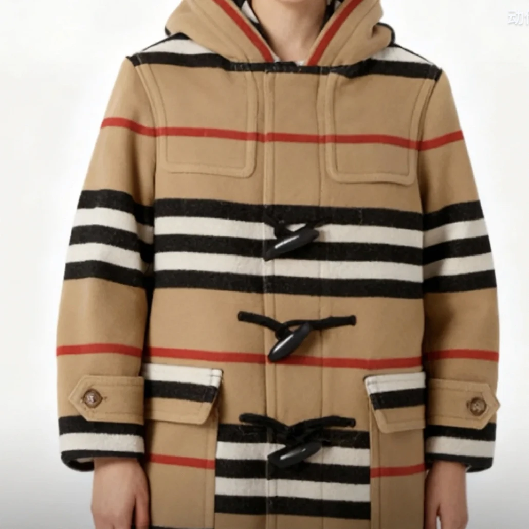 99新 BURBERRY/博柏利 连帽经典格纹大衣外套/14Y/A04612