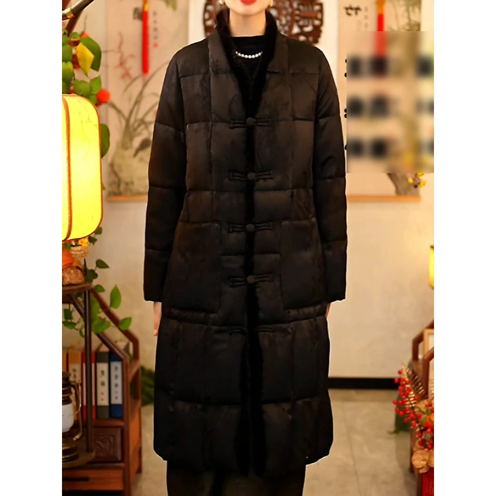 新中式国风盘扣轻奢羽绒服长款2025冬新洋气百搭减龄宽松保暖外套