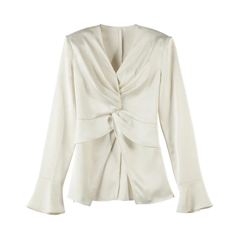 「思思」春季V领高级感收腰长袖衬衫HBZC611305 nnassa