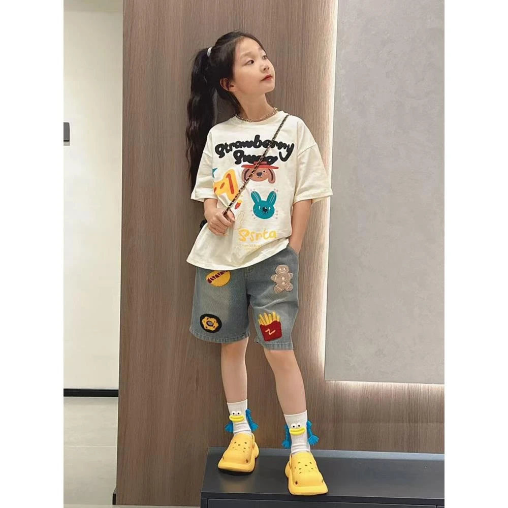 女童牛仔短裤套装夏季2025年款衣服儿童服装洋气炸街夏装两件套