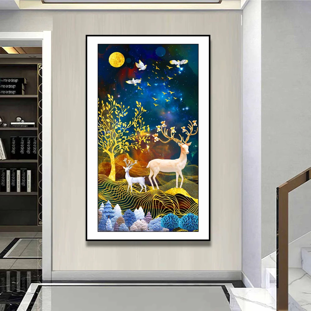 【新疆长绒棉双纱棉】82256玄关发财麋鹿十字绣小格50x90cm满绣42色