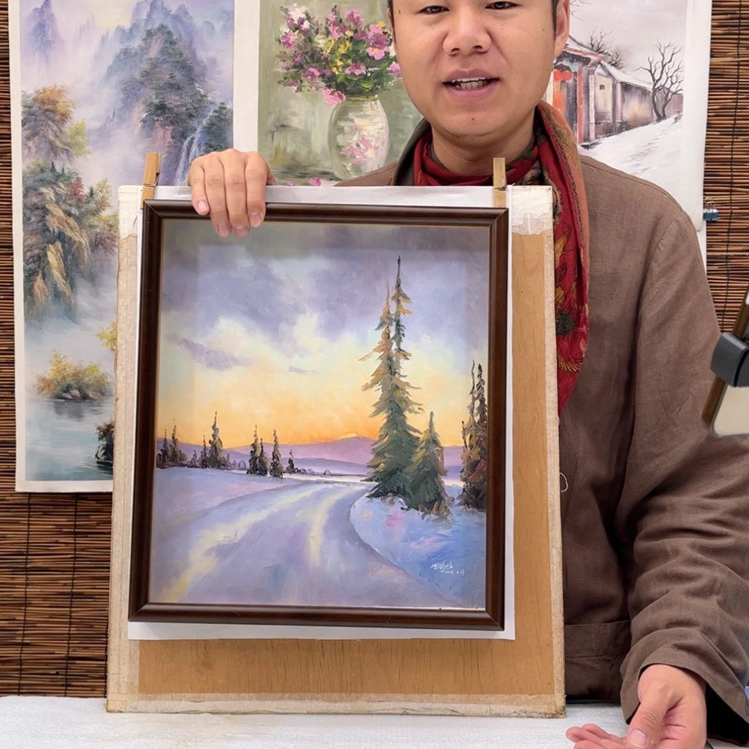 油画行路人小院绘画作品竞拍