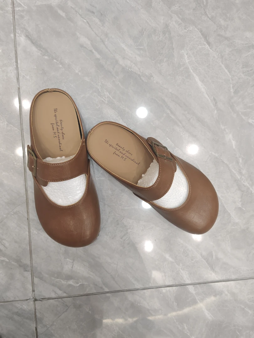 防水台休闲包头平底胶粘鞋包头拖凉拖复古简约低跟凉鞋夏季舒适