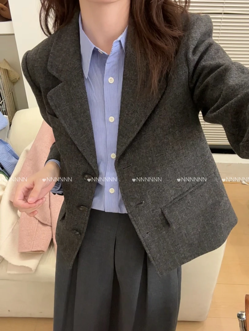 【智系灰】高定款气质人字纹西装外套简约休闲百搭套装