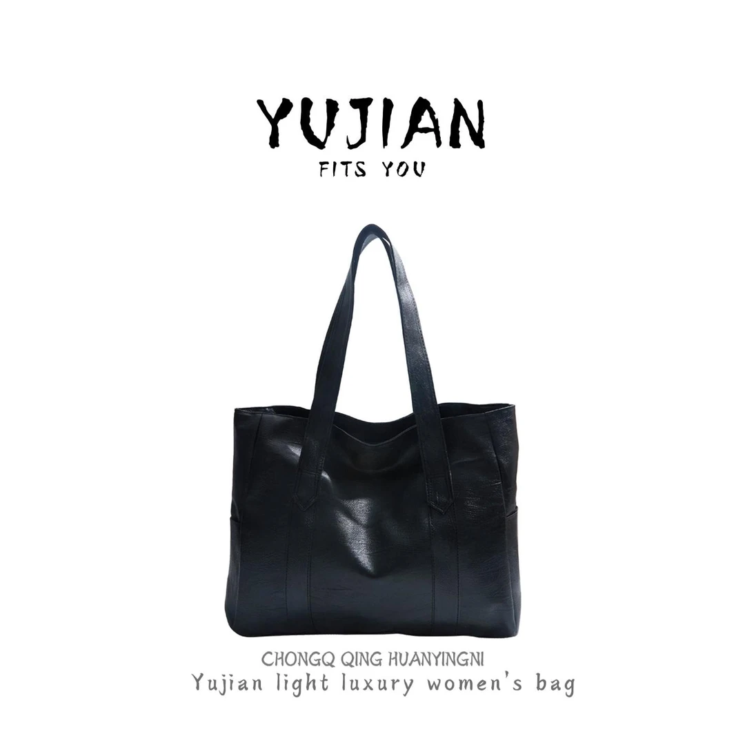 拉链托特包双根单肩包褶皱牛皮包单肩小众通勤时尚