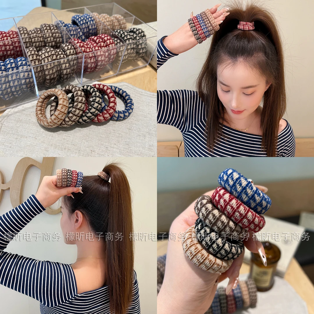 加粗格纹复古高弹力发圈发绳扎马尾丸子头发饰气质简约皮筋头绳