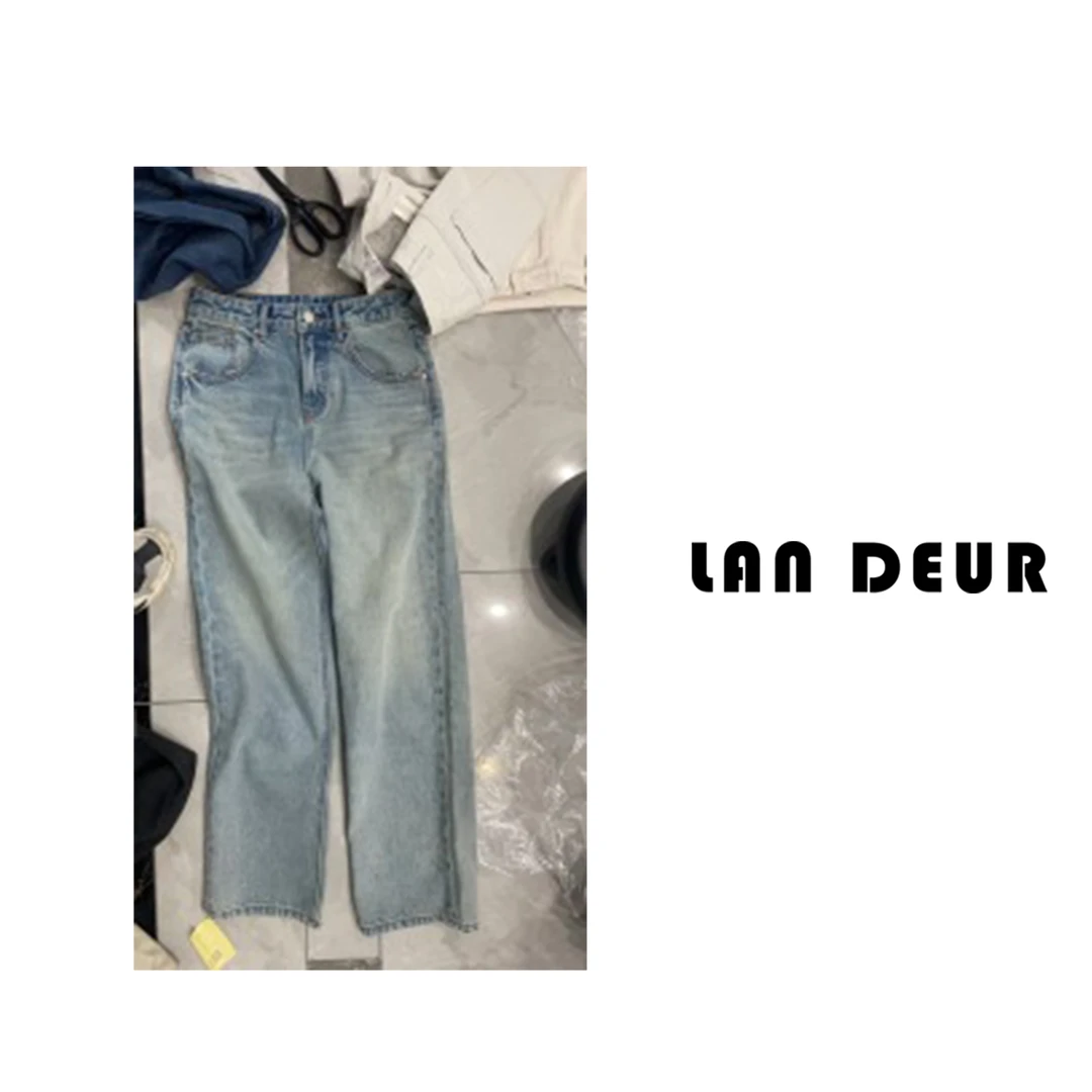 【小镇漫步】窄版直筒拖地牛仔裤子女显瘦百搭小众时尚气质水洗蓝