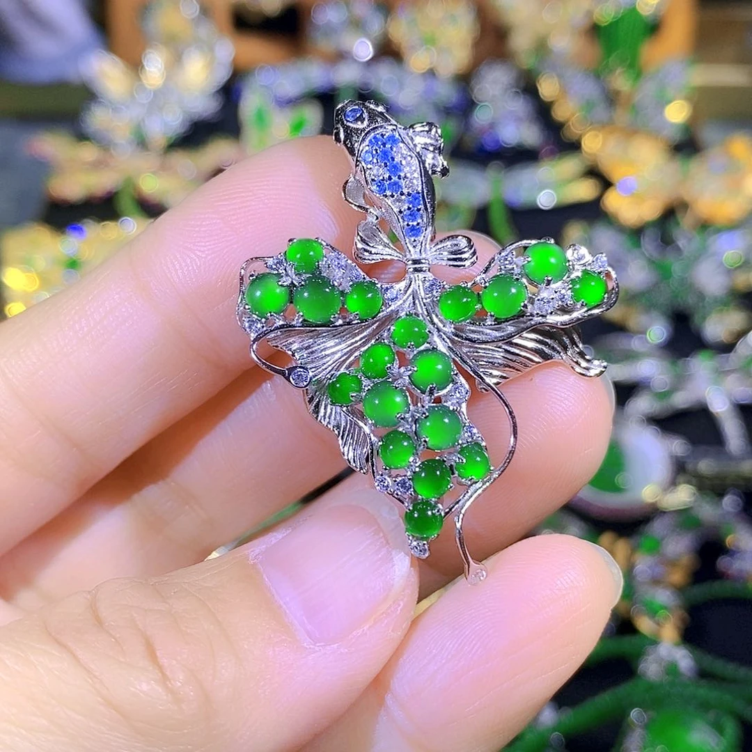 吊坠(不含链)银S925镶嵌翡翠