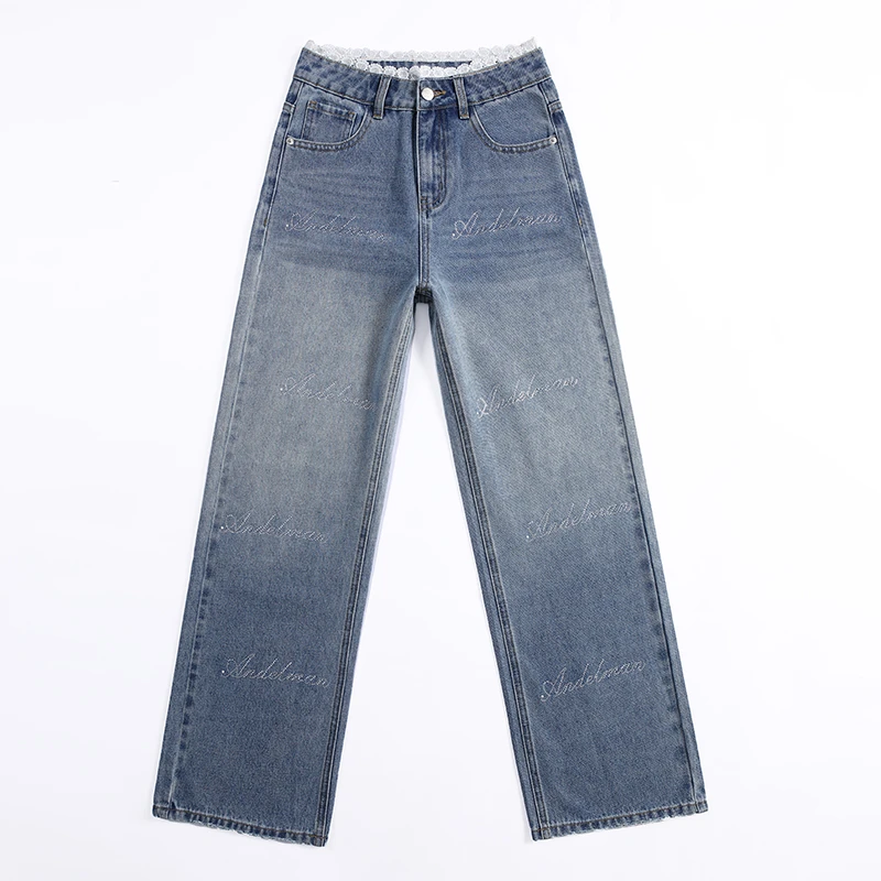 星辰大海款宽松直筒牛仔裤带钻设计师款2025爆款春季显高显瘦百搭