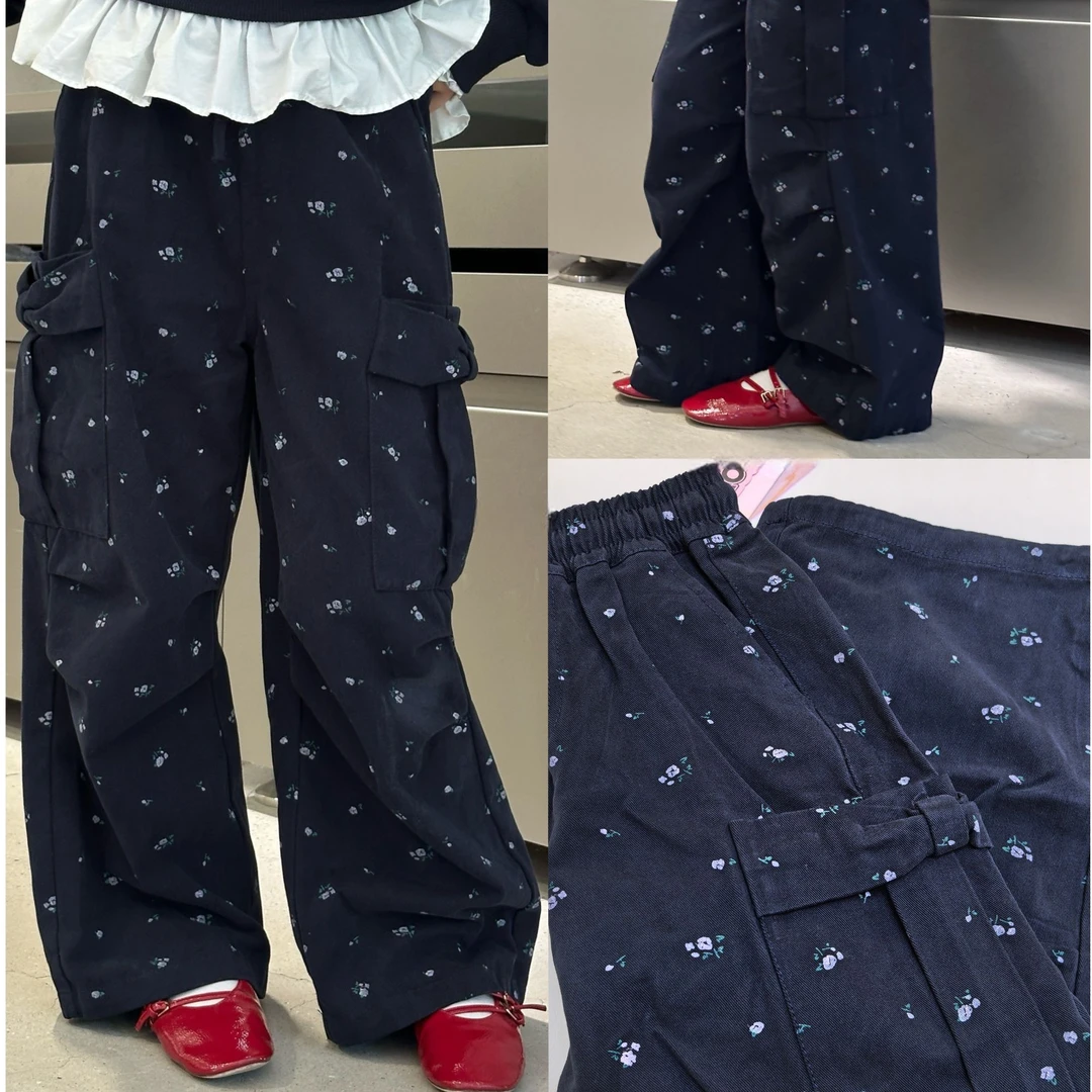 2025秋装新款女童印花宽松工装裤中大童裤子K25216