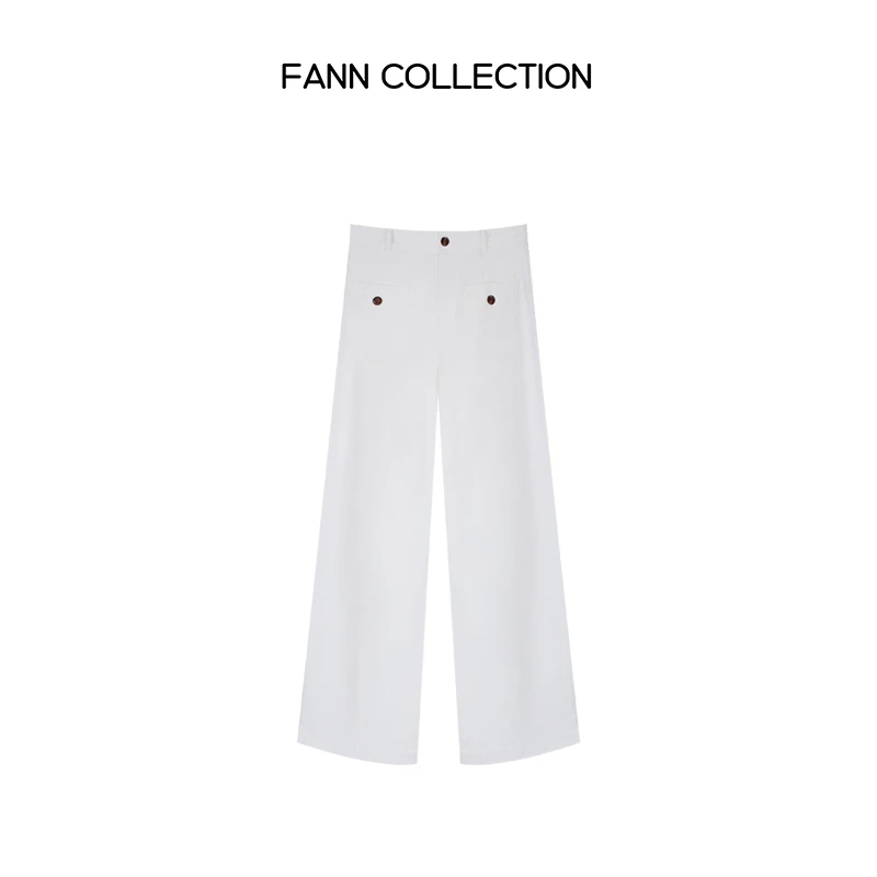 饭饭FANN COLLECTION 冰果 亚麻设计款直筒宽松休闲裤FANNB069