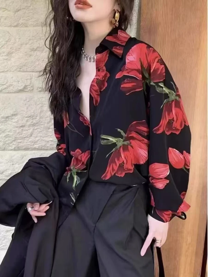 【晨浠定制】新款高级感花色衬衫上衣1614