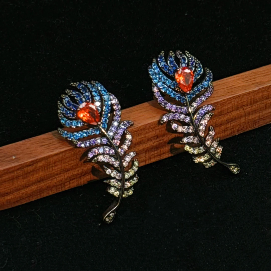 铜合金耳饰 A474法式羽毛款大牌气质立体优雅女神时尚简约耳环