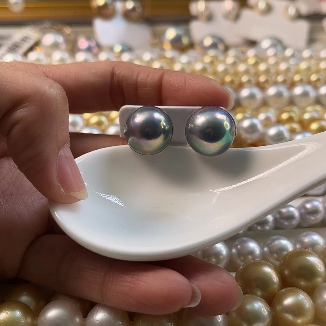 拼合珍珠（马贝珠）18K金镶嵌耳饰仙境15-16