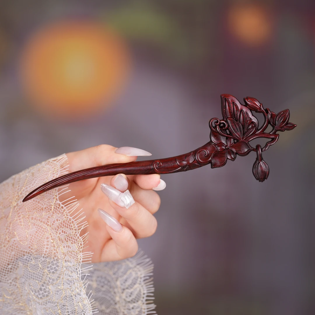 丛蝶原创新中式蝴蝶发簪手工吊坠檀木簪子古风古装盘发高级感头饰