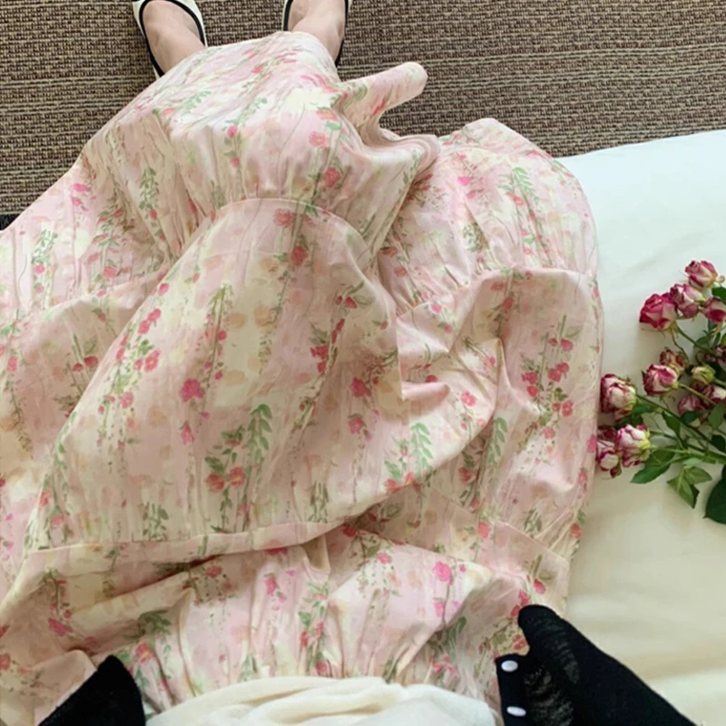 2025春夏碎花韩系度假温柔风减龄气质雪纺蛋糕裙松紧腰显瘦半身裙