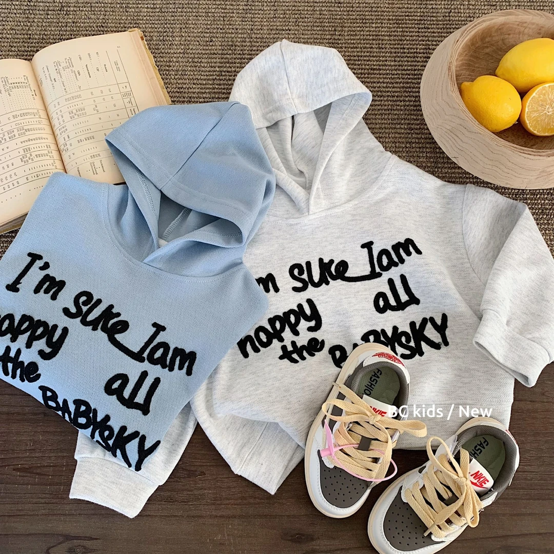儿童卫衣2025春季新款中小童毛巾绣字母连帽套头卫衣H0031