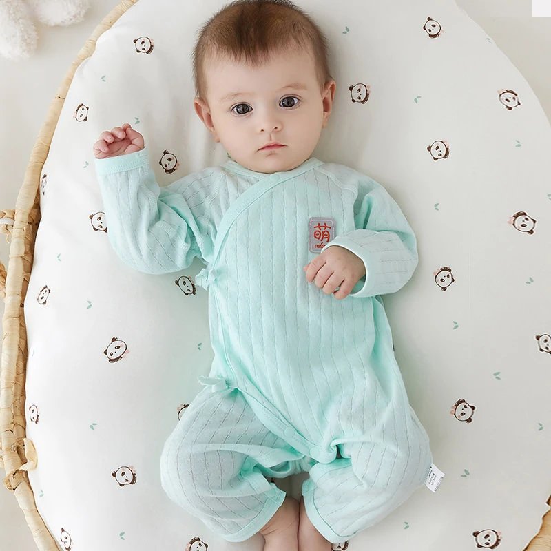 婴儿连体衣夏季薄款无骨新生儿衣服纯棉哈衣长袖空调服宝宝睡衣夏