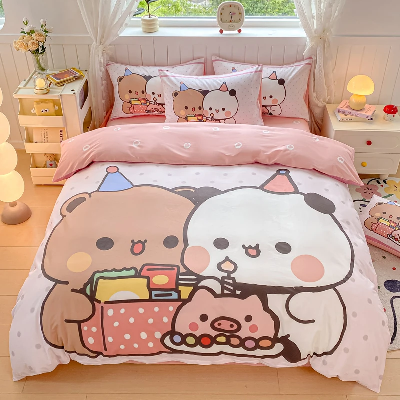 卡通全棉四件套被罩小熊纯棉可爱轻松熊儿童学生宿舍三件套