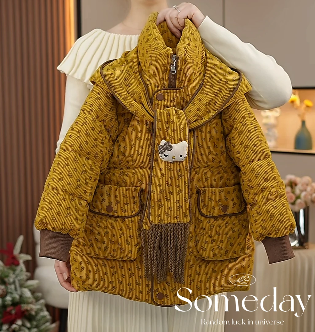 女童棉衣外套冬装2025新款中大儿童加厚中长款棉服