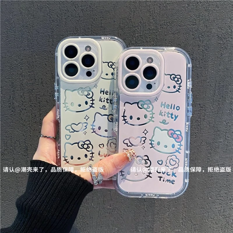 镜面镂空凯蒂猫适用苹果16手机壳新款华为小众vivo高级小米15OPPO