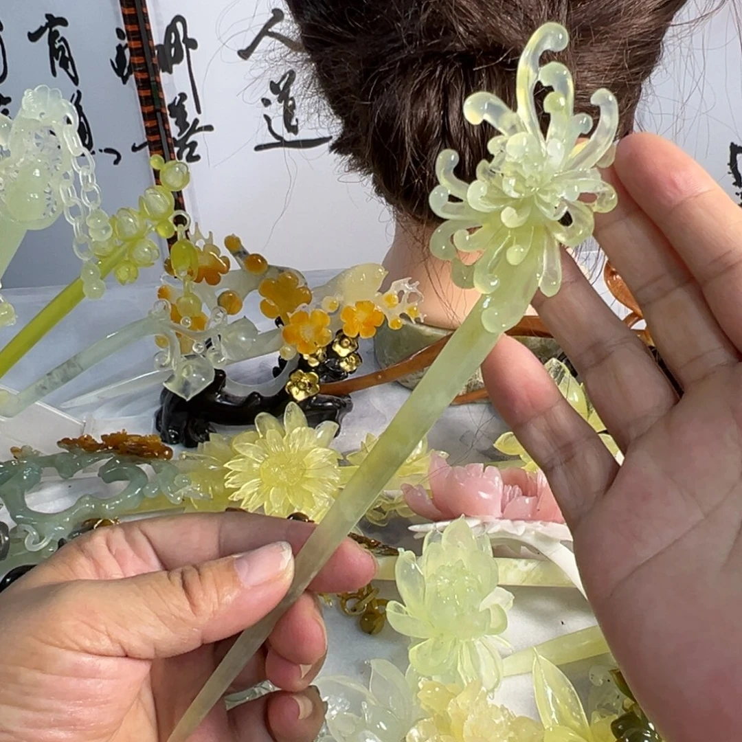 定制蛇纹石玉毛货发饰