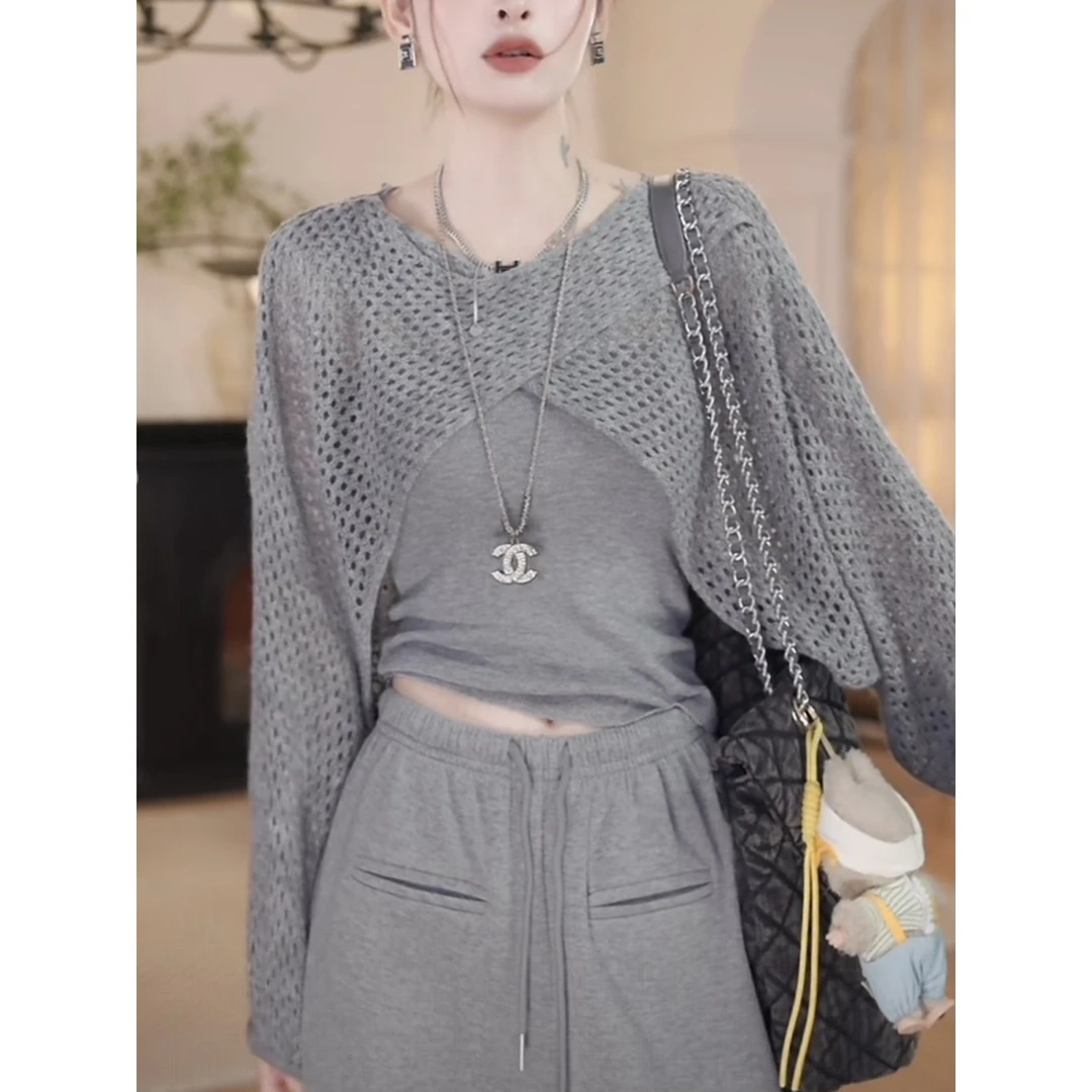 【LLU李】初秋新款两件套针织衫罩衫加背心简约百搭复古 LLU-812172